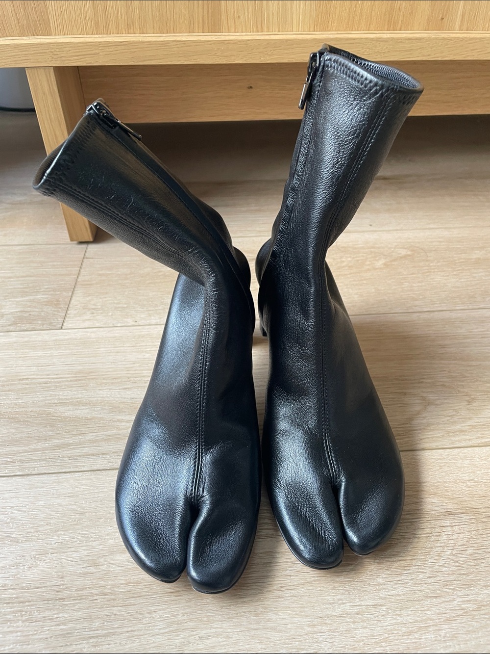 NWOT Christen Black Tabi Split-Toe Leather Ankle Boots - Women